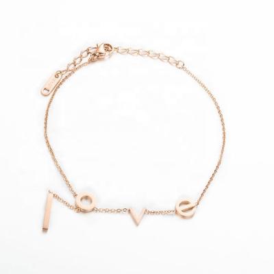 China Wholesale FASHIONABLE New Woman Summer Design Rose Gold Plated Stainless Steel Custom Love Anklets With Initials for sale