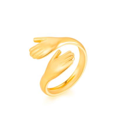 China Vintage Customizable 18K Gold Plated Stainless Steel Accessories Delicate Feminine Women Pretty Hand Design Jewelry Ring for sale