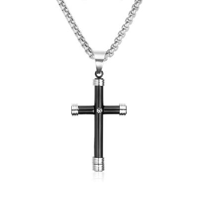 China FASHIONABLE Wholesale Black Pendant Low MOQ Stainless Steel Cross Religious Men Jewelry For Men for sale