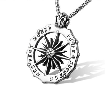 China Vintage Trendy Man Around Flower Symbol Stainless Steel Biker Gothic Pendant for sale