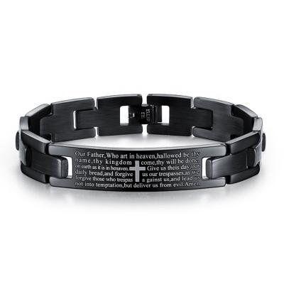 China High Quality Christian Black English Lord's Prayer Bible Stainless Steel Cross Men's Thick Bracelets FASHIONABLE for sale