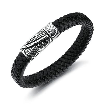 China Stainless Steel Magnetic Clasp Gothic Celtic Leather Bracelet Marlary Retro For Men Jewelry for sale