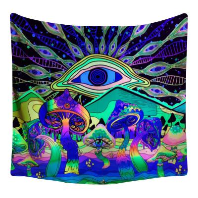 China Fluorescent UV Light Mushroom Psychedelic Tapestry Mandala Background Decorative Cloth Psychedelic Traditional Tapestry for sale