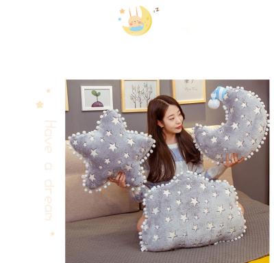 China Luminous Folded Pillow Stars Moon Clouds Five Star Cushion Plush Toy Sofa Living Room Decorative Pillow Pointed Backrest for sale