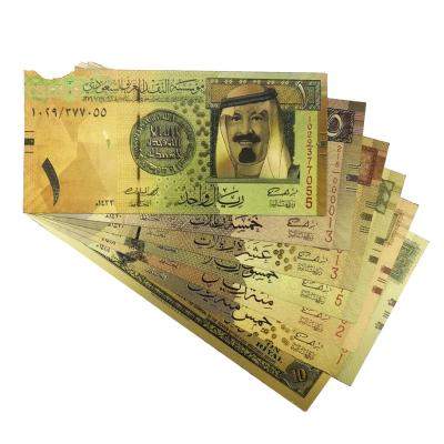 China Saudi Arabia Color Banknotes 1-500 Riyals Gold Plated Banknote For Collection Gifts for sale