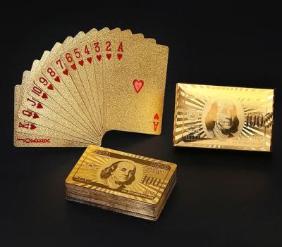 China Factory Price Plastic Gold Foil Plated Hundred Dollar Playing Cards for sale