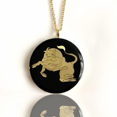 China European 24k Gold Zodiac Necklace Taurus for sale