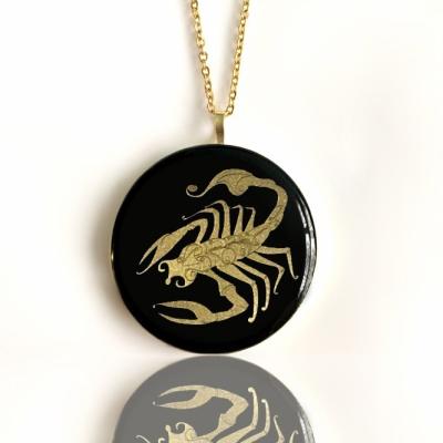 China European 24k Gold Zodiac Necklace Scorpio for sale