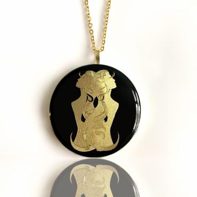 China European 24k Gold Zodiac Necklace Gemini for sale