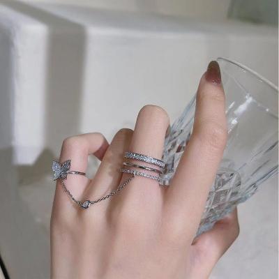 China KISSWIFE RTS Punk Two-finger Ring Opening Chain Sliver Crystal sparkle butterfly jumpsuit rings for women for sale