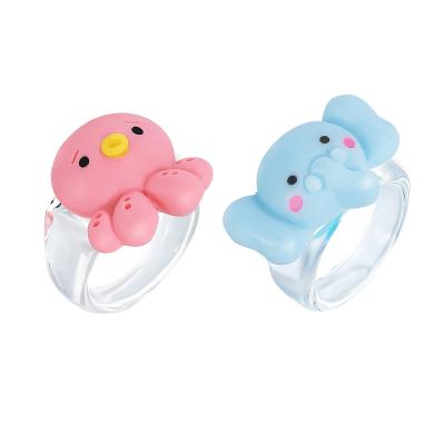 China KISSWIFE Loop Resin Animal Rings Pink Octopus Baby Blue Lucite Cute Acrylic Cute Elephant Chunky Jewelry For Women Girls for sale