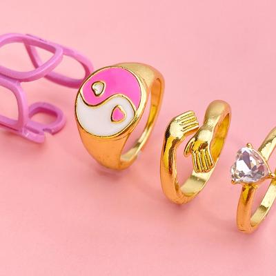 China KISSWIFE's Pink Punk Zen Tai Chi Open Finger Ring Round Heart Set Crystal Yin Yang Rings For Women for sale