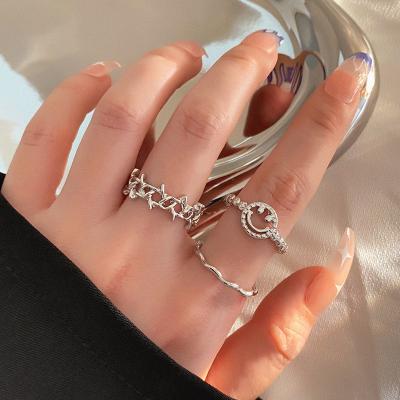 China Open Face Ring Set Punk Alloy Sliver Jewelry Fashion KISSWIFE Smile Ring 3pcs Ring Set For Women for sale