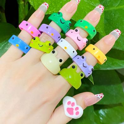 China Fast Delivery KISSWIFE Acrylic Cartoon Dogs Paw Smile Frog Women Girls Resin Cute Finger Ring Party Accessories Jewelry Open Rings for sale