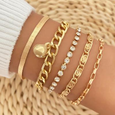 China Multilayer Cuban Chain Crystal Snake Charm Gold KISSWIFE Clip TRENDY Link Bangle Bracelets For Women for sale