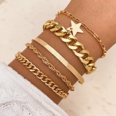 China Wholesale FASHIONABLE KISSWIFE Jewelry Layered Cuban Chunky Bracelets Metal Women Chain and Link Bracelet Set for sale