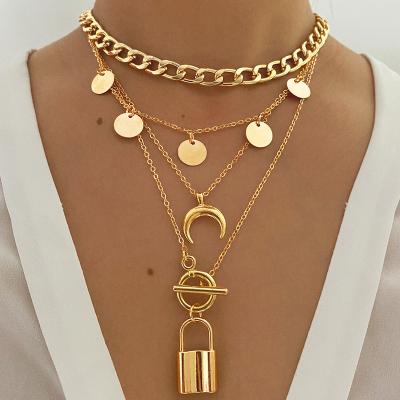 China KISSWIFE TRENDY Jewelry Multi Layers Snake Barrel Lock Portrait Coins Chain Choker Cuban Necklace Pendant for sale