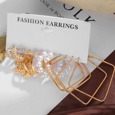 China KISSWIFE High Quality Gold Jewelry Pearl Crystal Butterfly Women Square Geometrical Earrings Dangle Earring Set for sale