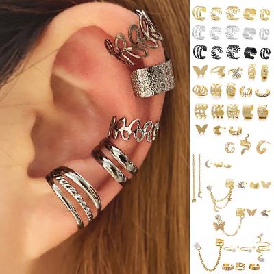 China KISSWIFE High Quality Earring Set Leaves Ear Cuff Black Non-pierecing Ear Cuts Cartilage Earring For Women Men Jewelry for sale