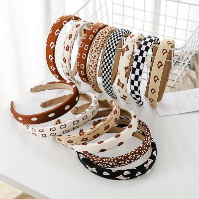 China Hair Accessories Headband Checked Leopard Brown Dot Printed Hair Decoration KISSWIFE Women Hair Circle Sponge Headbands for sale