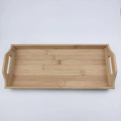 China Multi-Use Eco-Friendly Bamboo Large Rectangular Bamboo Butler Serving Tray With Handle Bamboo Breakfast Tea Tray for sale