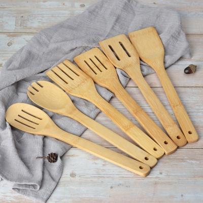 China Sustainable Kitchen Cookware Set, 6 Pcs Bamboo Wooden Spoons And Spatula Kitchen Cooking Tools For Nonstick Cookware for sale