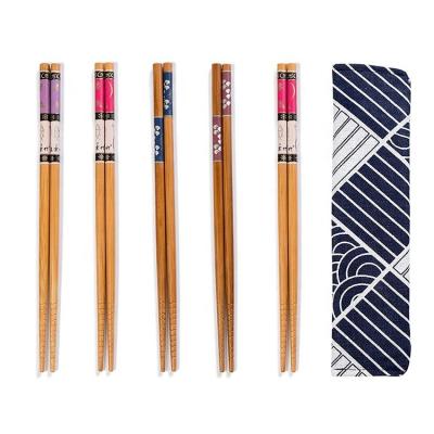 China 5 Pairs Disposable Reusable Chopsticks Set - Japanese Natural Bamboo Chopstick Stick Set With Case As Present Gift for sale