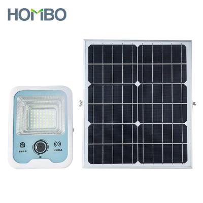 China HOMBO Ip65 150W Villa Solar Power Remote Control Aluminum Waterproof LED Flood Light With CCTV Camera for sale