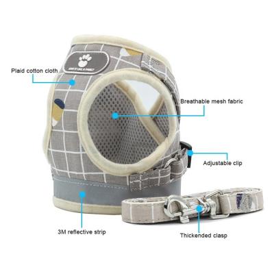 China Adjustable Reflective Mesh Soft Step Plaid in Small Medium Dog Cat Harness for sale