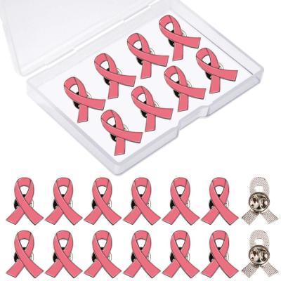 China Europe National Personalized Pink Awareness Tie Label Ribbon Breast Cancer Pin for sale