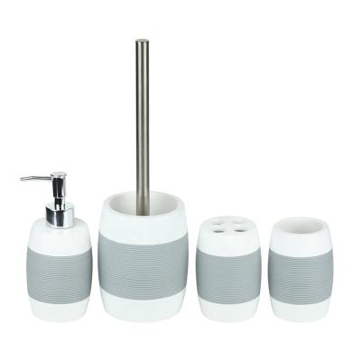 China Sustainable White Bathroom Set Toilet Brush Holder Tumbler Toothbrush Holder Resin Bathroom Set for sale