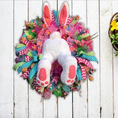 China Hot Sale Eco-Friendly Easter Garland For Front Door Funny Bunny Butt Decorations Pink And Ears Cotton Garland for sale