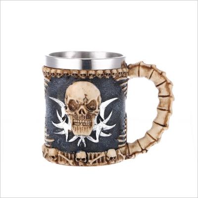 China Wholesale 3D Disposable Stainless Steel Skeleton Cup For Halloween Creative Resin Skull Coffee Mug for sale