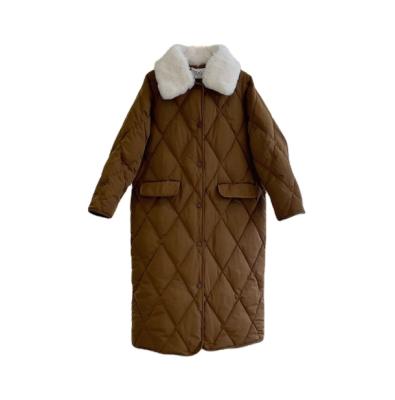 China Leesourcing new fashion waterproof trend swallows long jackets pure simple color recycled fabric down coat jacket with fur for sale