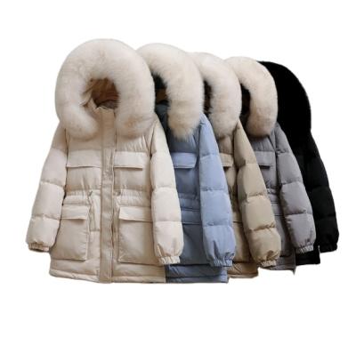 China Leesourcing Trends New Arrival Waterproof Sheath Long Plain Pure Color Female Fur Hood Down Coat Jacket for sale