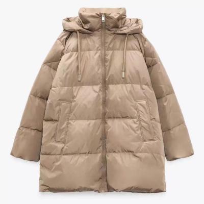 China Leesourcing Winter Fashion Waterproof Lightweight Long Down Hoodie Recycled Fabric Female Down Jacket for sale