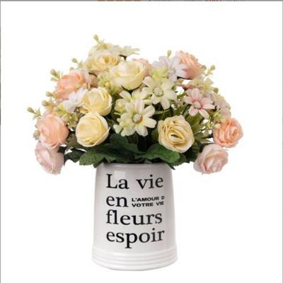 China Silk Rose Flower White Silk Bouquet of Rose Flowers L-003 Mini Flowers Bouquet Wedding Artificial small for sale