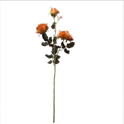 China L-006 3Heads Silk Flower Rose Home Decoration Artificial Flowers Dry Rose Flowers Artificial Burning Rose for sale