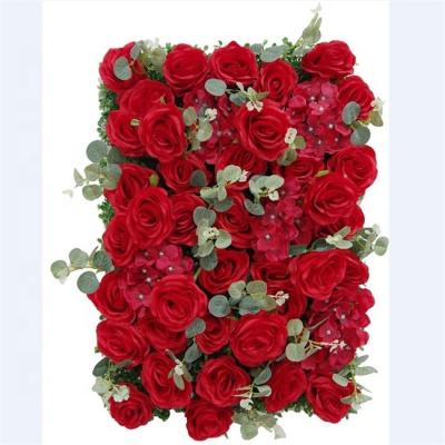 China Cheap Silk Wall Backdrop Artificial Silk Rose Flower Wall Wedding Flower Red Rose 3D Flower Wall Backdrop L-027 for Wedding for sale