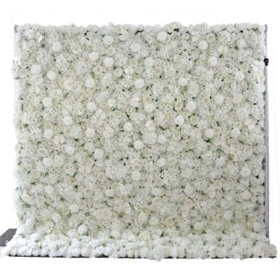 China L-028 Silk White Rose Wall Factory Customized Color White Rose Silk Panels Backdrop Artificial Flower Wall For Wedding Decoration for sale