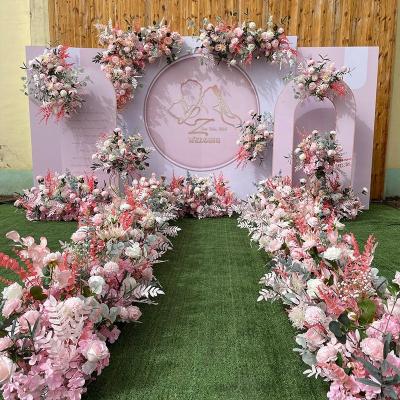 China L-039 Wedding Backdrop Star Flower Pink Wedding Backdrop Wall Flower Runner Superb Silk Pink Centerpieces Flower Row for sale