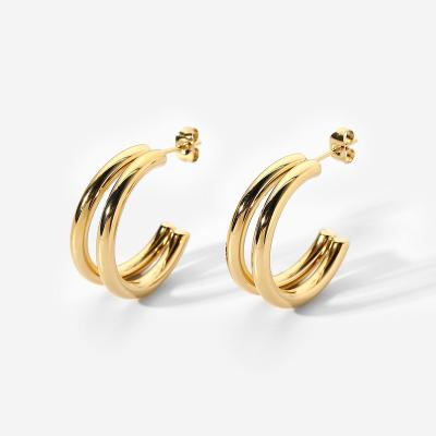 China Vintage Women Fashion Vintage 14k Gold Double C Hoop Stainless Steel Earrings for sale