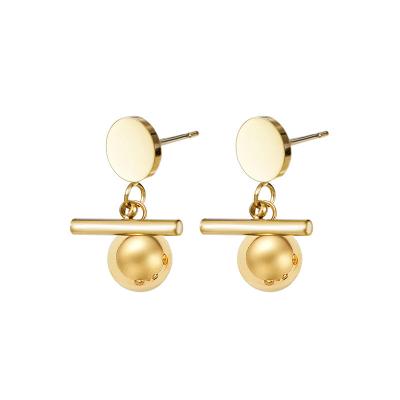 China FASHIONABLE High Grade Metal Shiny Round Stainless Steel Earrings 14k Gold Plated Titanium Steel Jewelry Earrings for sale