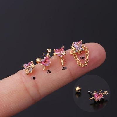 China TRENDY Earring Making Supplies Stainless Steel Colored Tourmaline Zircon Stud Pierced Earrings for sale