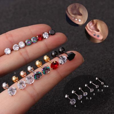 China 3 TRENDY Single Claw Zircon Stud Earrings Stainless Steel Screw Stud Earrings for sale