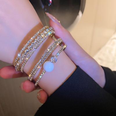 China European and American fashion TRENDY new Diamond Opening Bling Exaggerated Bracelet Bangle for sale