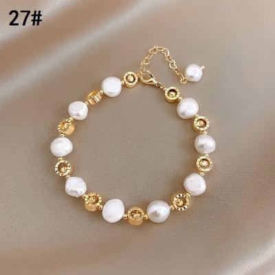 China CLASSIC Wholesale Handmade Natural Stone Quartz Beaded Pearl Opal Healing Real Gold Plated Bracelets Freshwater Women for sale