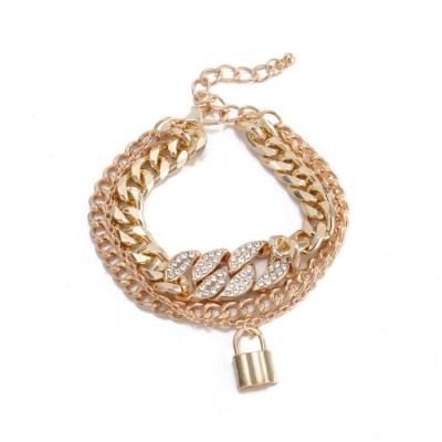 China FASHIONABLE Personality Overstated Hip Hop Rhinestone Lock Bracelet Multilayer Micro Inlaid Pendant Jewelry for sale