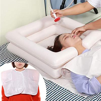 China New Sustainable Portable PVC Shampoo Basin From Riomst Ready To Ship Inflatable Wash Hair Basin Kit With Water Bag For Disabled And Older for sale