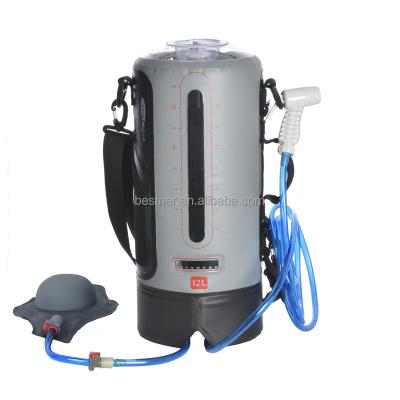 China Solar or add hot water (no more than 50°C) New Riomst OEM ODM 3 Gallon 12L Portable Outdoor Camping Shower with Pressure Foot Pump Range Boosting Hot Bag shower sale for sale